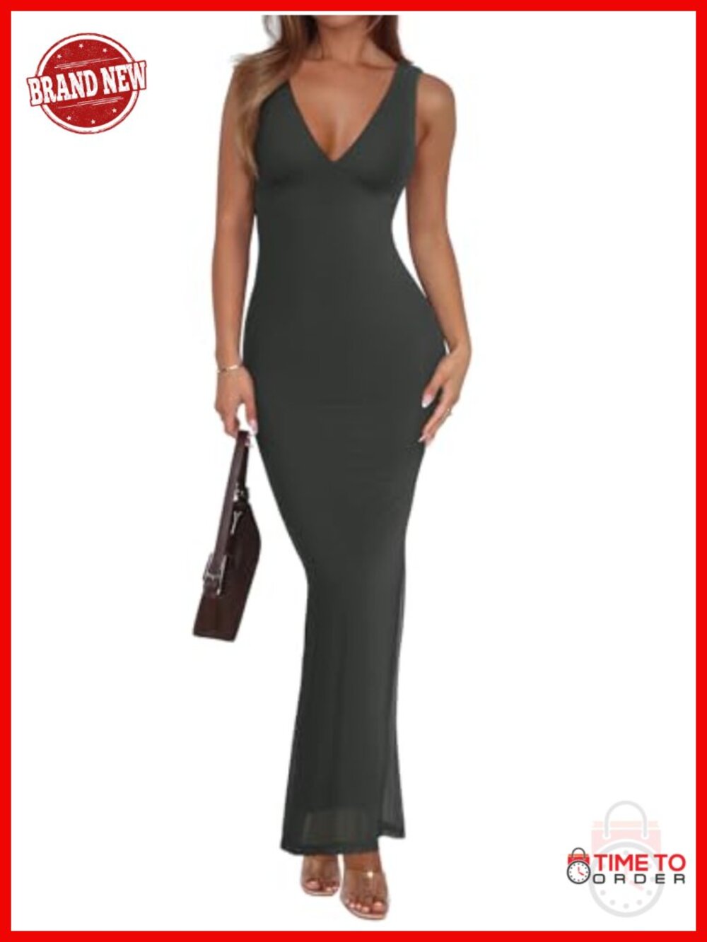 Women's V-Neck Sleeveless Mesh Maxi Dress Bodycon Party